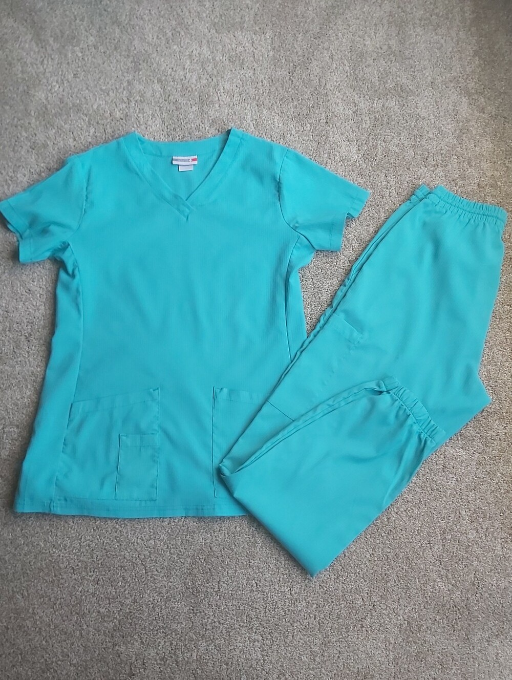 White Cross Teal V-Neck Short Sleeve Scrub Top and Pants Set